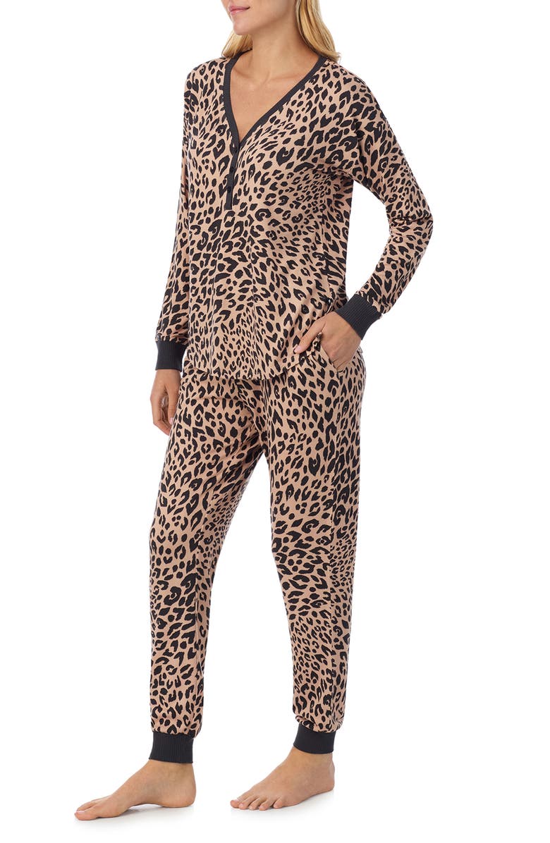 Kate Spade New York print henley pajamas, Alternate, color, Brown Animal Print