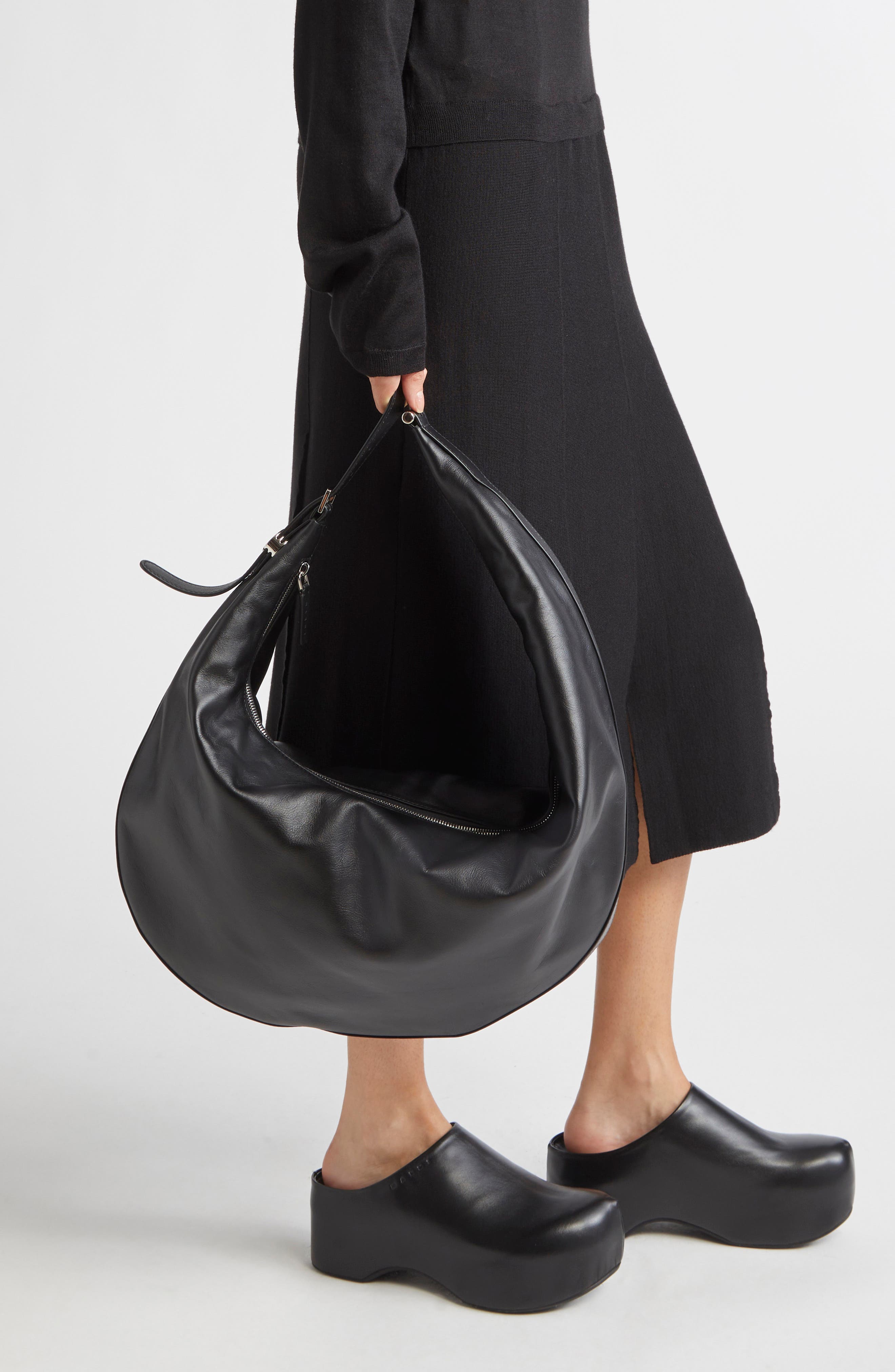 Marni Medium Dot Leather Hobo Bag, Alternate, color, 001 - Black