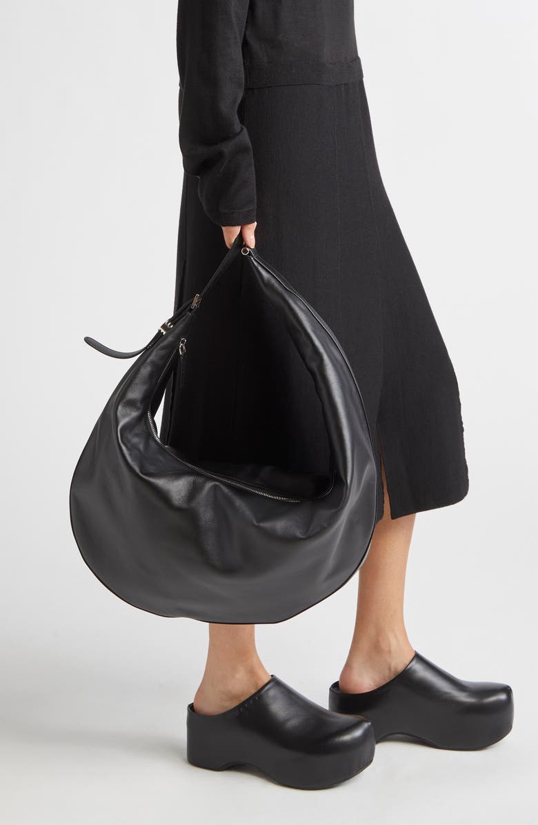 Marni Medium Dot Leather Hobo Bag, Alternate, color, 001 - Black