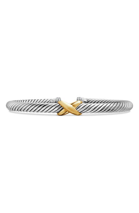 X Classic Cable Station Bracelet in Sterling Silver with 14K Gold, 5mm