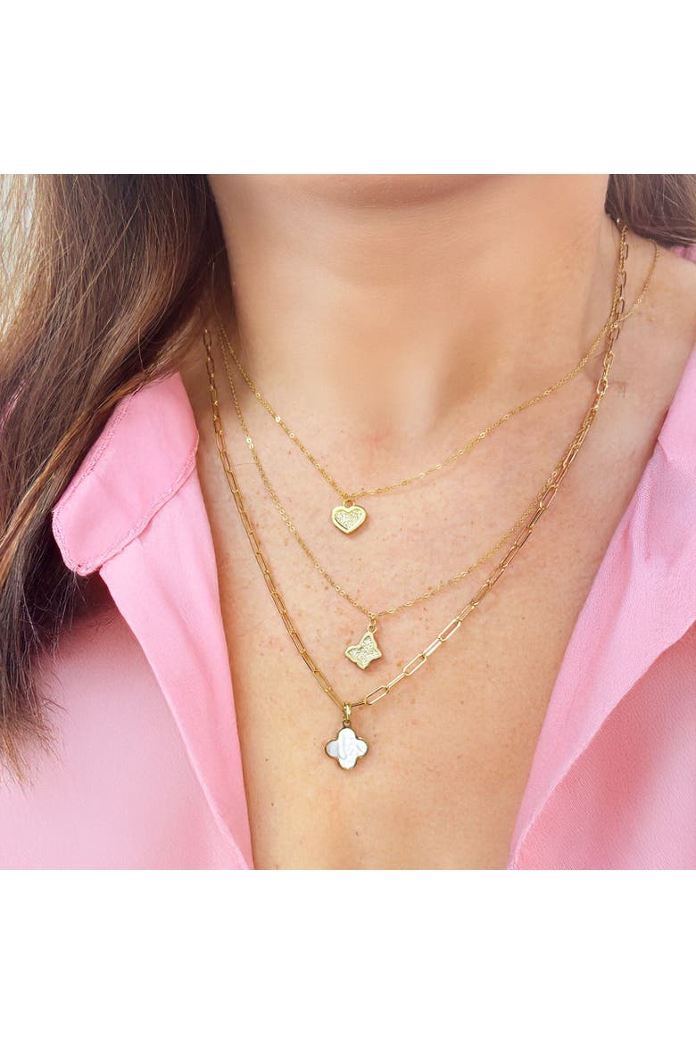 Mini Diamond Gold Frame Heart Necklace, Alternate, color, Yellow Gold
