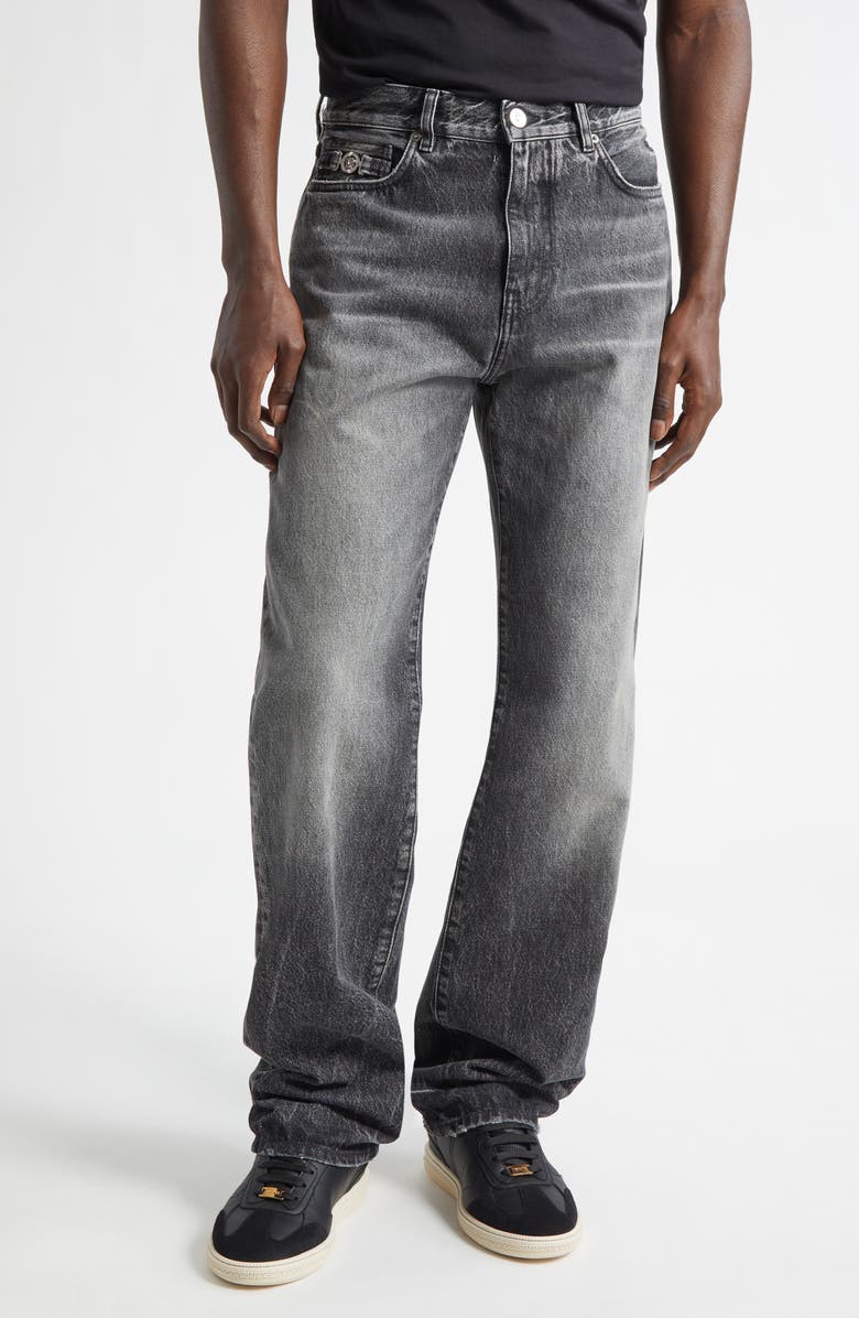 Versace Loose Fit Stonewash Denim Jeans, Main, color, Medium Grey