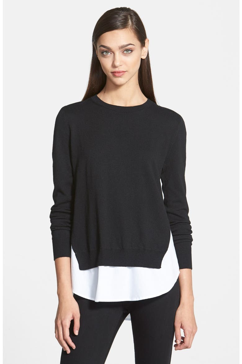 Contrast Underlay Sweater, Main, color, BLACK- WHITE SNOW COMBO