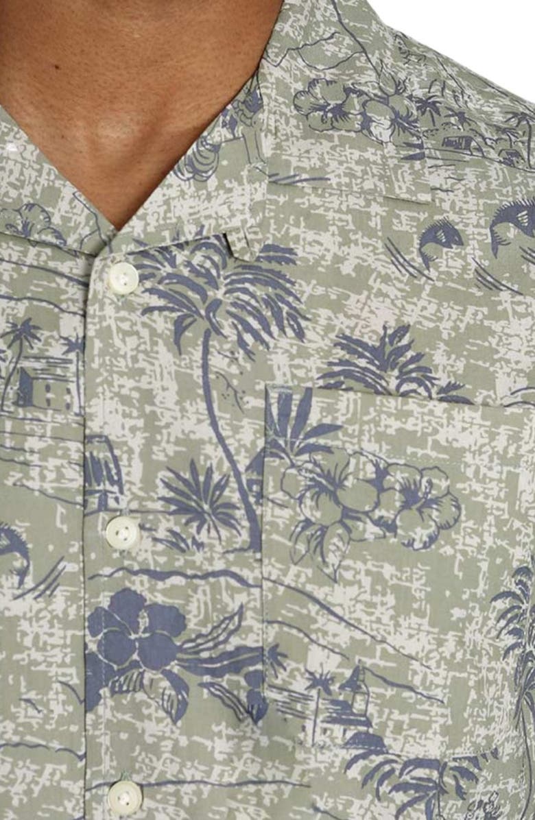 JACHS Island Print Short Sleeve Button-Up Shirt, Alternate, color, Tan