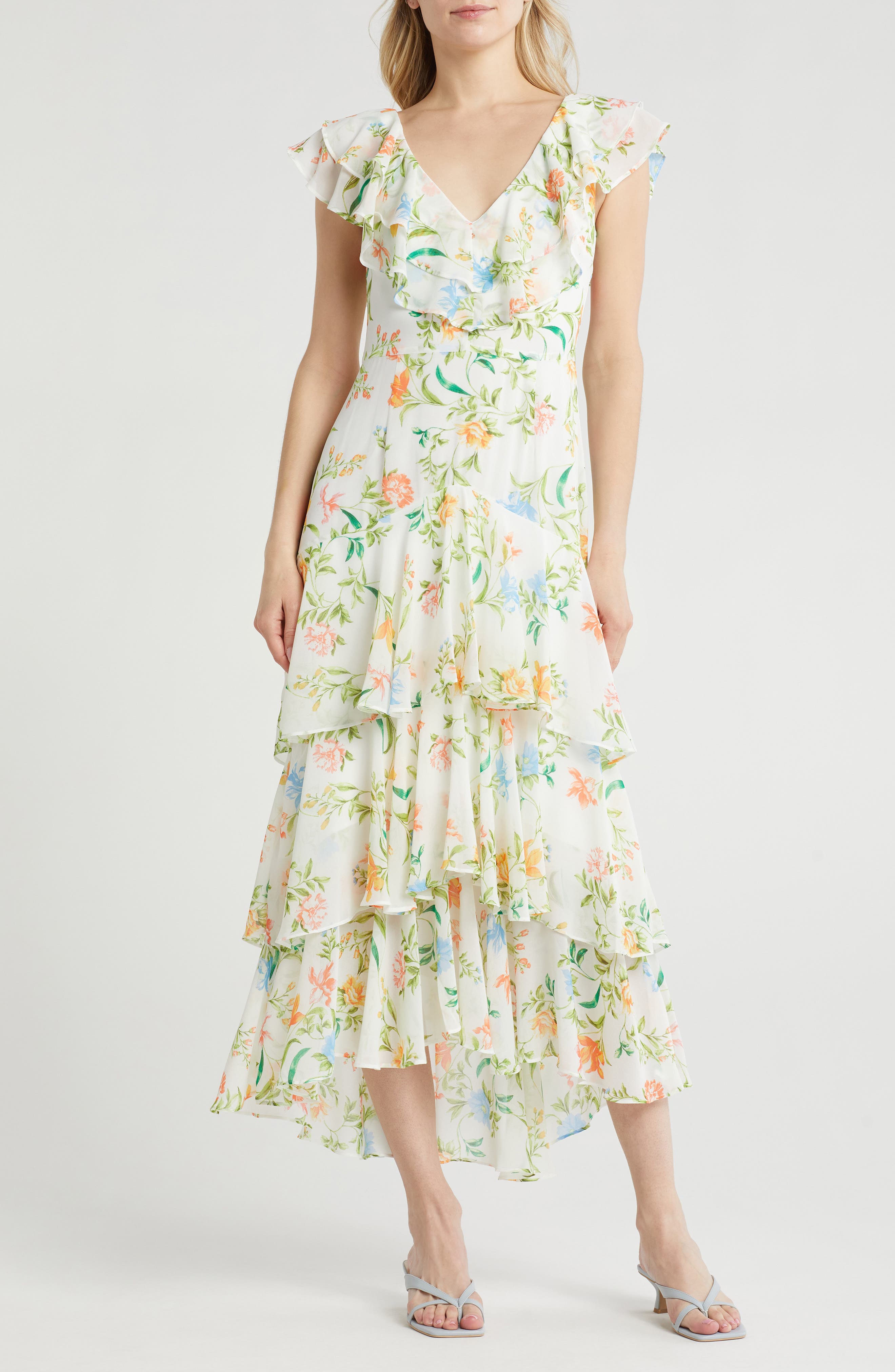 WAYF Floral Ruffle Tiered Dress