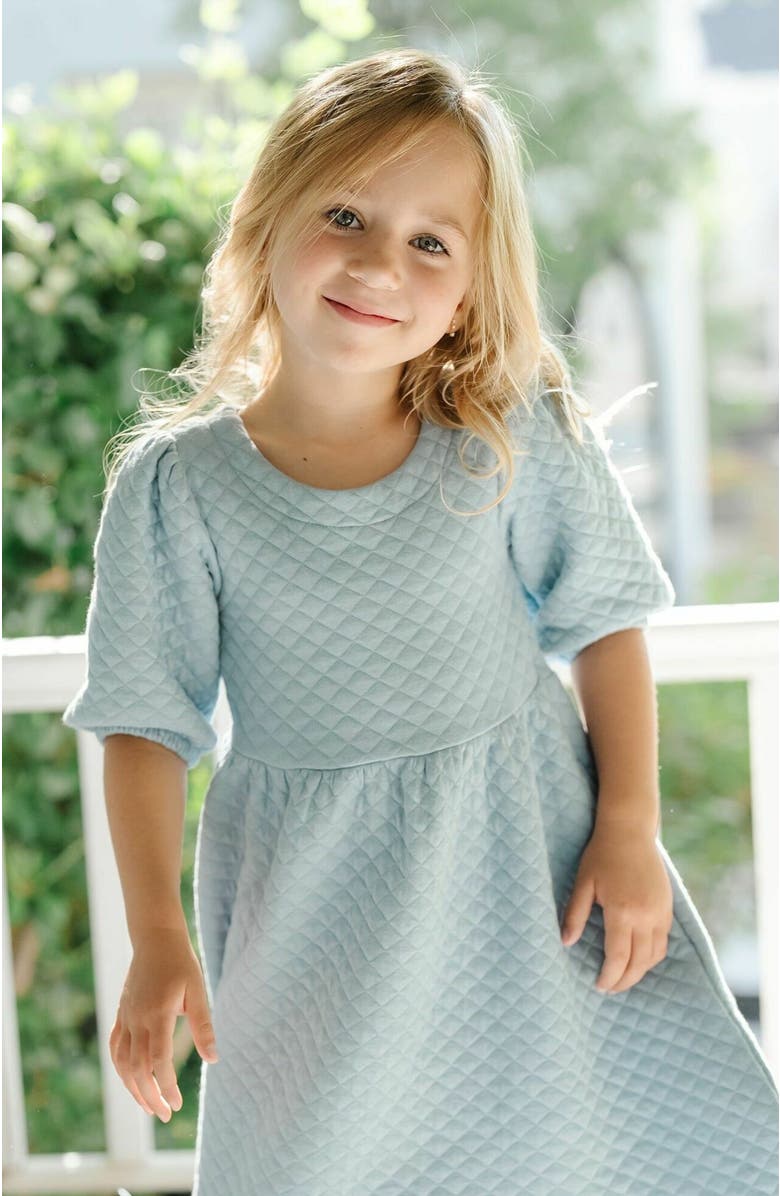 Hope & Henry Girls' Quilted Puff Sleeve Dress, Kids, Alternate, color, Dusty Blue Quilted