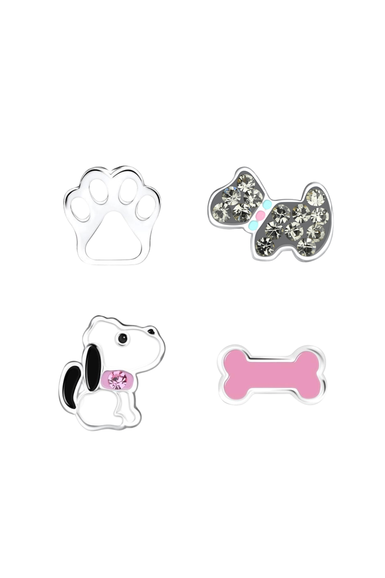 Kids' Sterling Silver Puppy Charm Stud Earrings in Signature Gift Box, Alternate, color, Pink