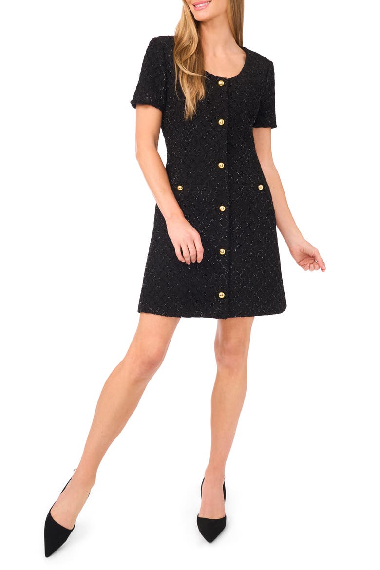 Sequin Plaid Minidress, Main, color, RICH BLACK