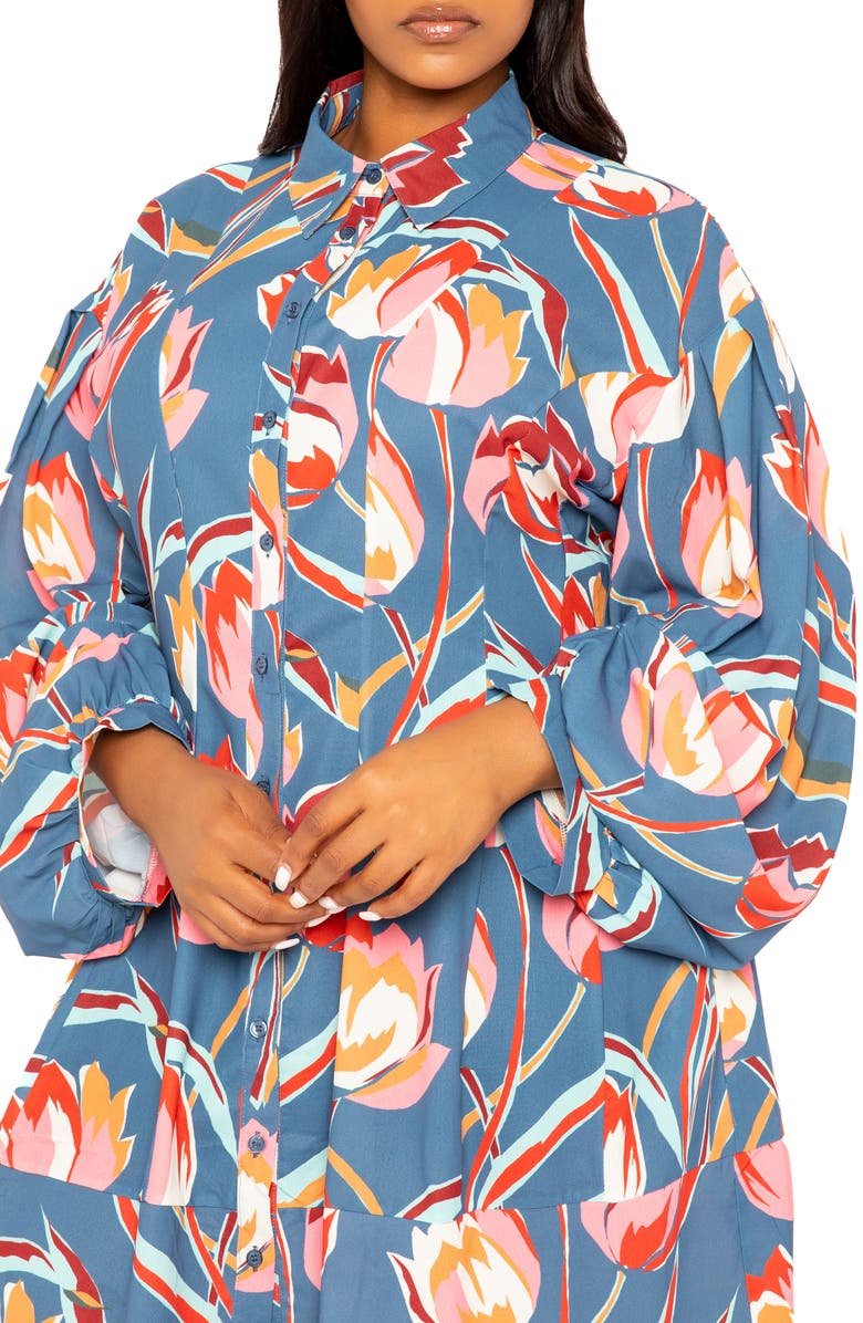 BUXOM COUTURE Floral Balloon Long Sleeve Shirtdress, Alternate, color, 