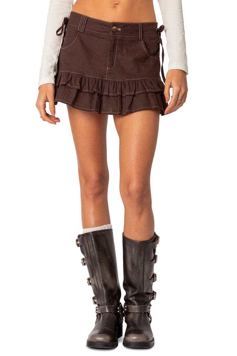 Dev Ruffle Miniskirt, Main, color, BROWN