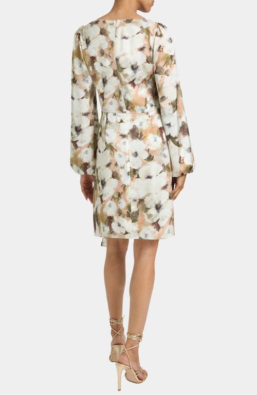 Santorelli Malia Floral Georgette Long Sleeve Dress In White