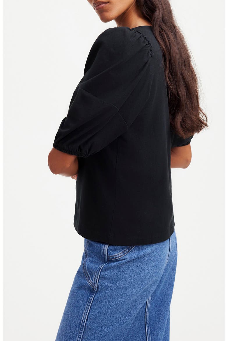 Puff Sleeve Cotton T-Shirt, Alternate, color, TRUE BLACK