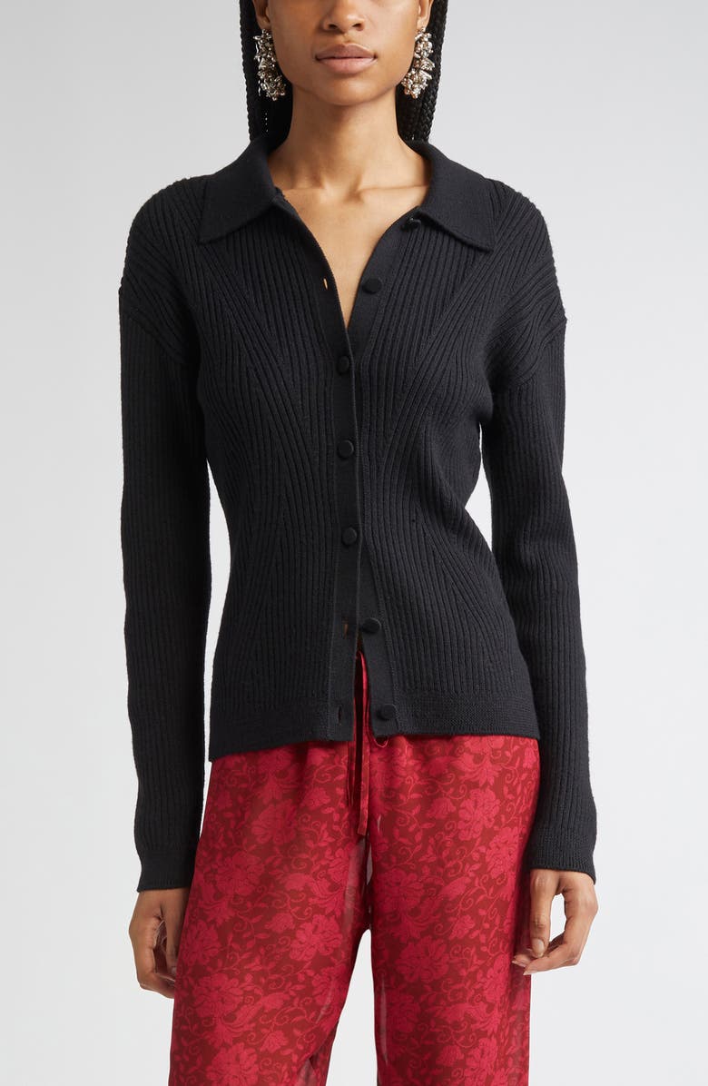 Dries Van Noten Wool Blend Rib Cardigan, Main, color, 