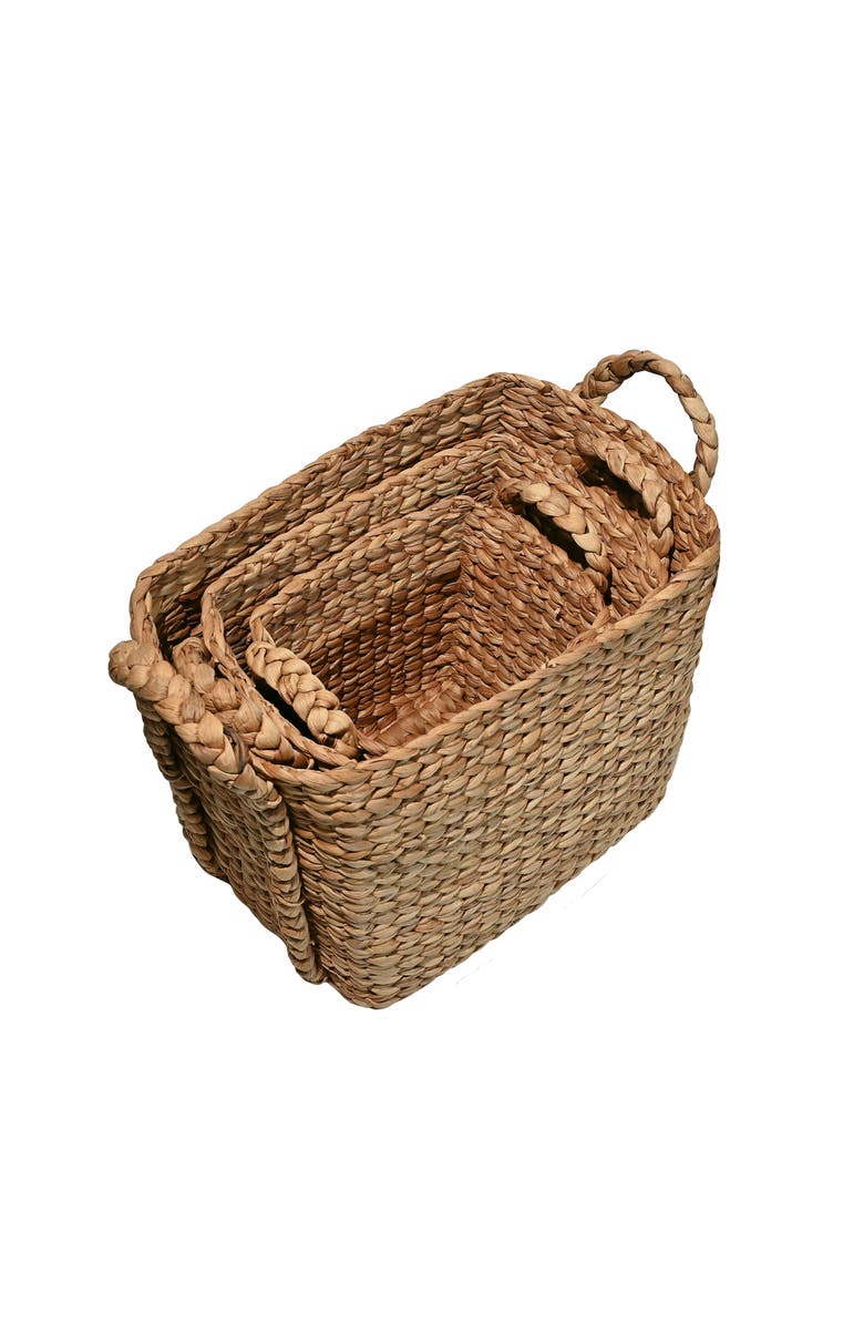 HAPPIMESS Clara Farmhouse Classic Handwoven Hyacinth Rectangle Storage Floor Baskets with Handles,, Alternate, color, Natural