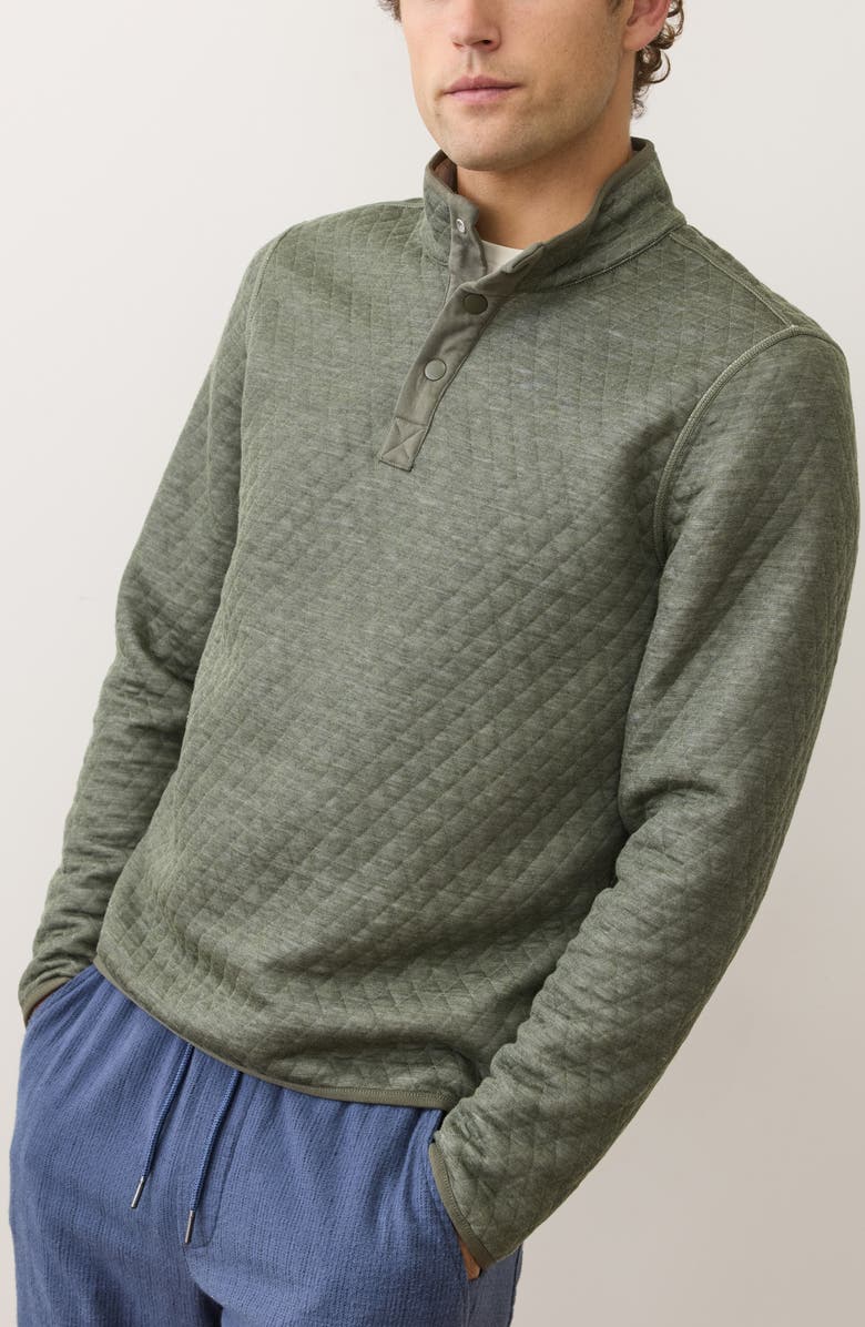 Marine Layer Corbet Reversible Quilted Snap Placket Sweatshirt, Alternate, color, Oatmeal/ Olive