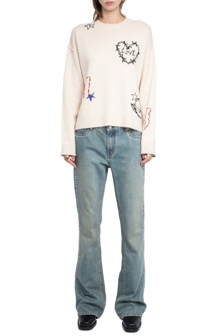Markus Heart Cashmere Sweater, Alternate, color, ECRU