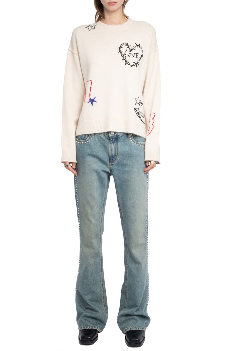 Zadig & Voltaire Markus Heart Cashmere Sweater, Alternate, color, Ecru