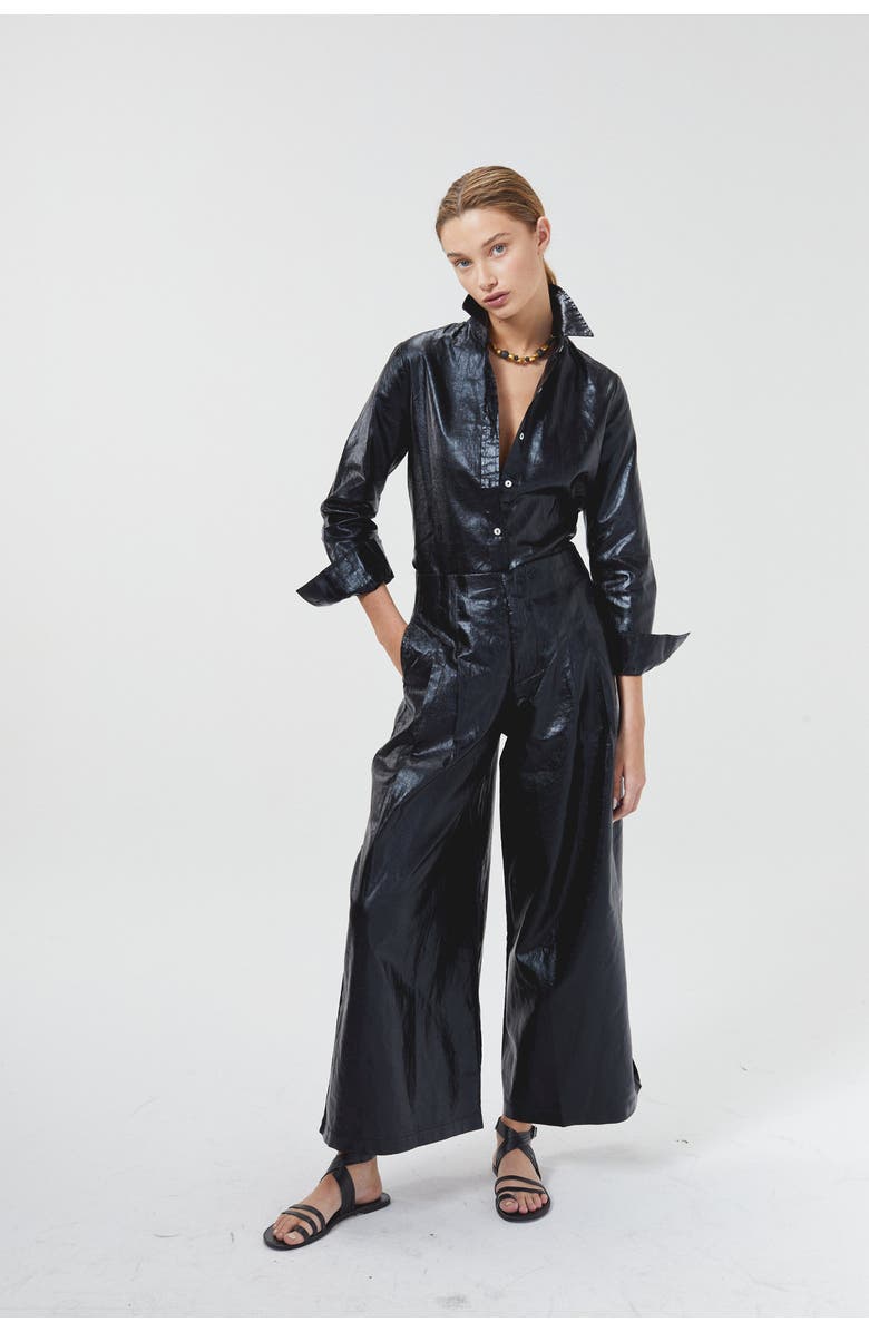 LANHTROPY Culotte Metallic Linen Pant, Alternate, color, Black