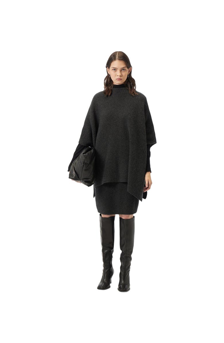 GOBI Mongolian Cashmere Rib-Knit Cashmere Poncho, Main, color, Charcoal