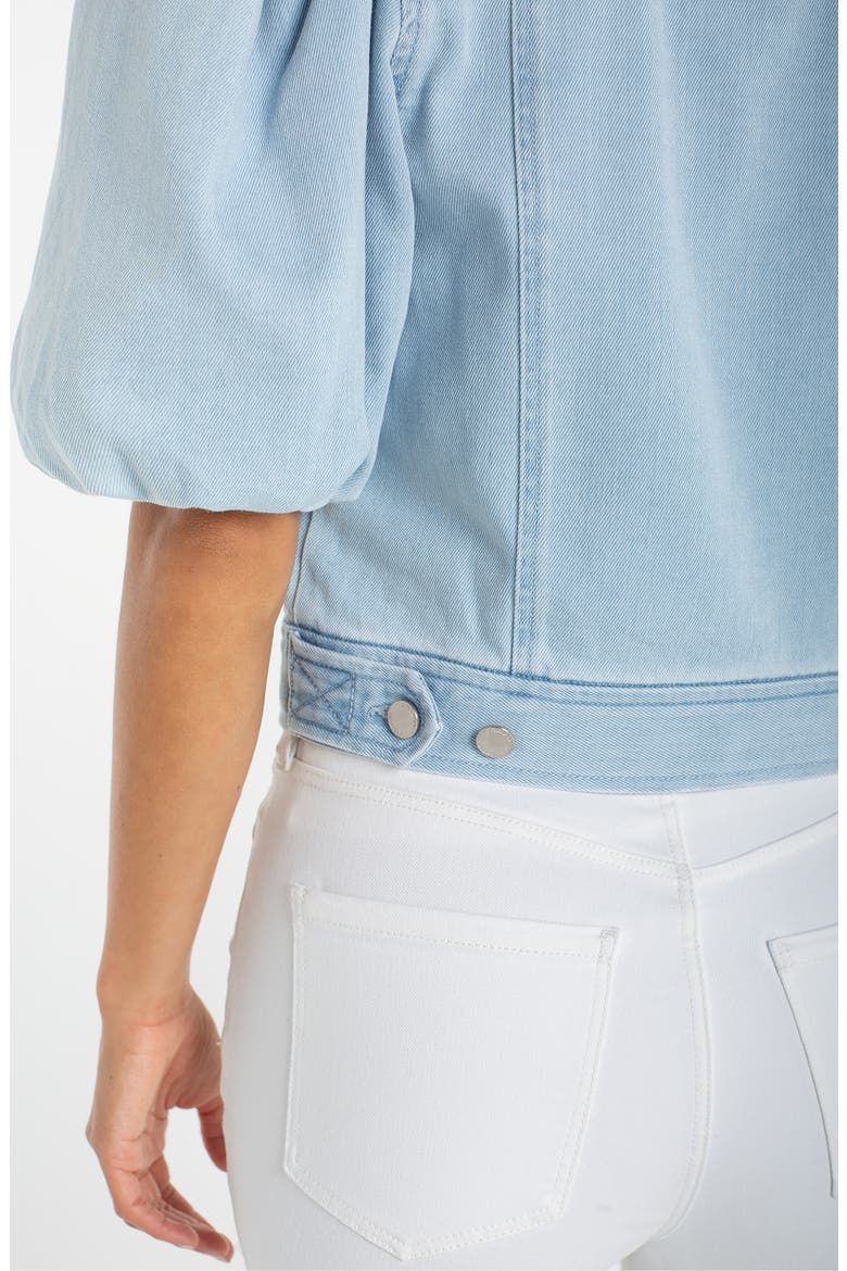 Puff Sleeve Cropped Denim Trucker Jacket, Alternate, color, MARINE SEA