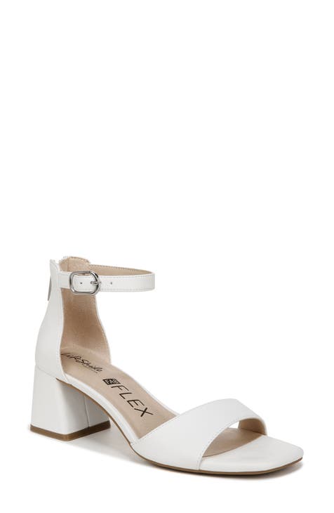 Low block white heels best sale