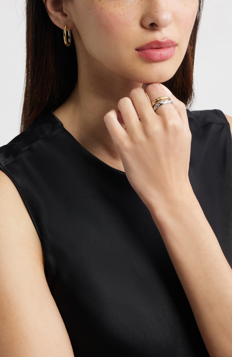 Nordstrom Set of 2 Waterproof Cubic Zirconia Geometric Band Rings, Alternate, color, Clear- Gold- Silver