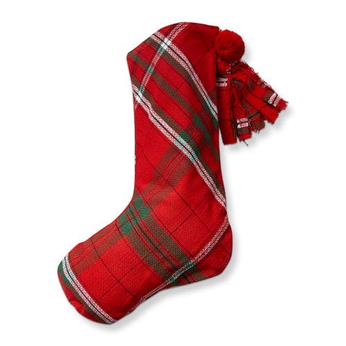 Tag Sleigh Ride Plaid Holiday Stocking Red Multi Cotton Christmas In Multi