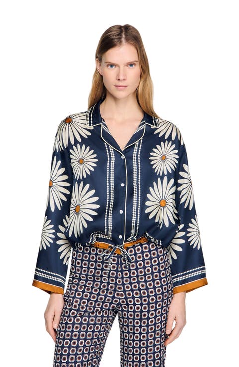 Floral print silk shirt