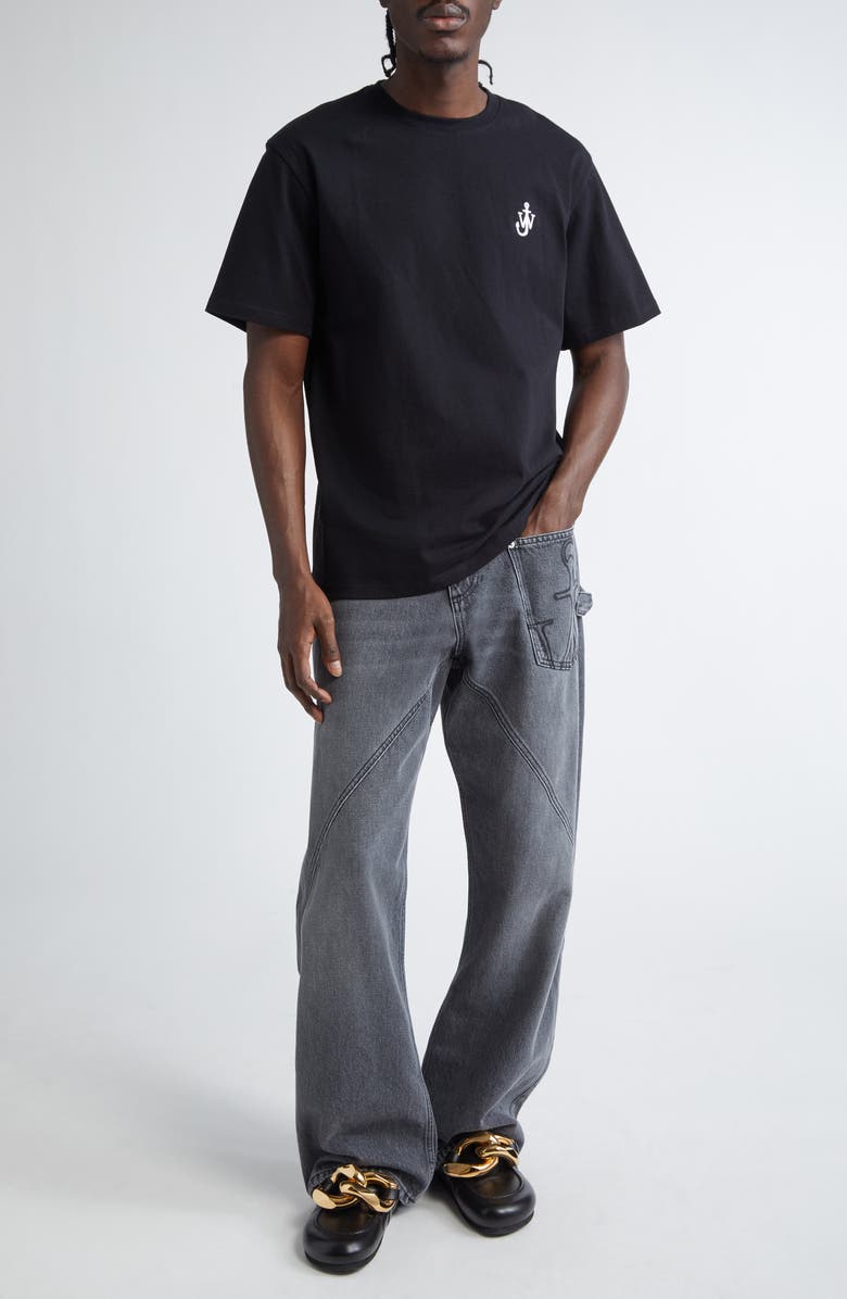 JW Anderson Anchor Logo Embroidered Cotton T-Shirt, Alternate, color, Black 999