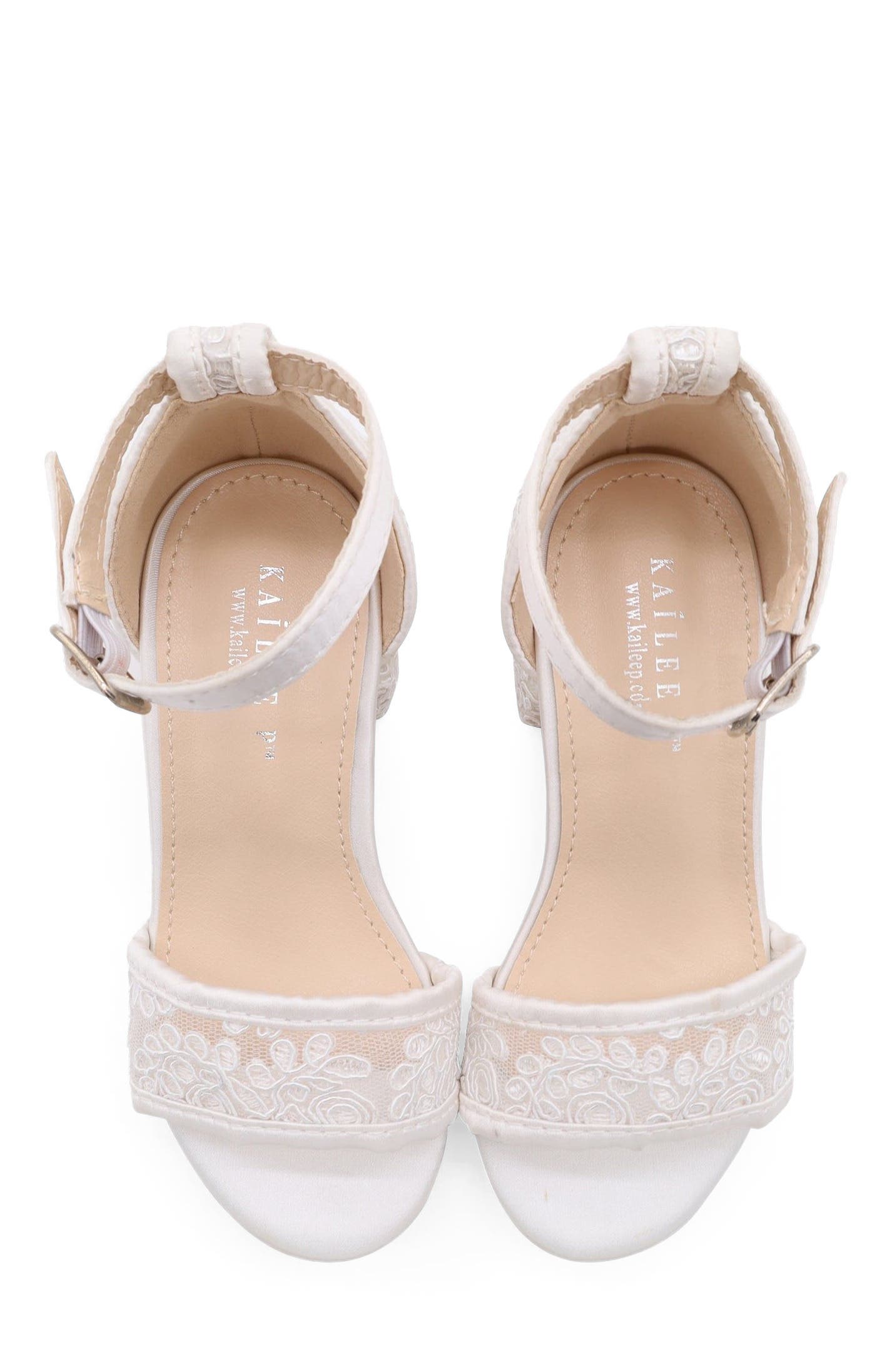 Lily Crochet Lace Low Block Heel Sandals, Alternate, color, White