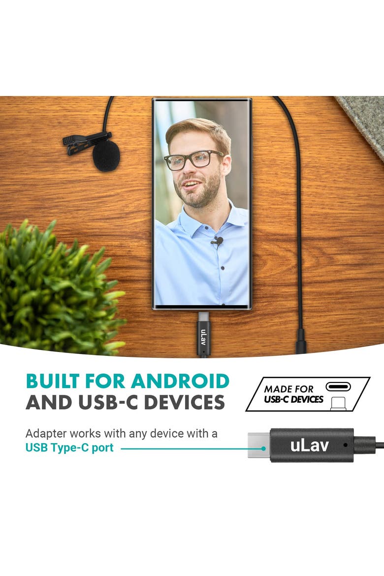 uLav - Wired Omnidirectional USB-C Lavalier Clip On Microphone, Alternate, color, Black