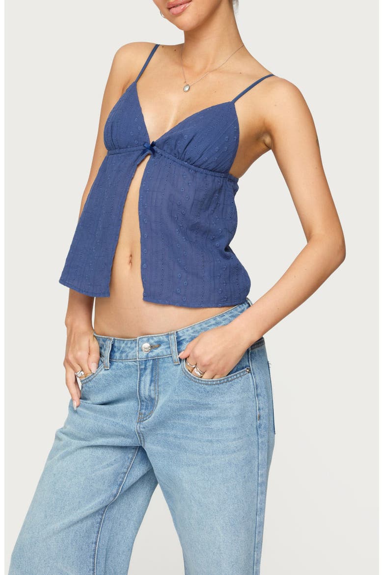 Otis Eyelet Split Front Camisole, Alternate, color, NAVY