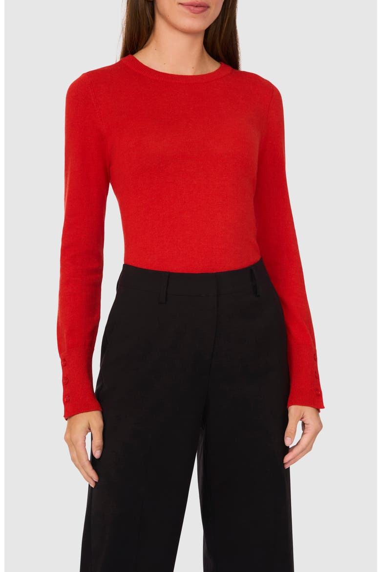 Button Cuff Crewneck Sweater, Main, color, WILD POPPY