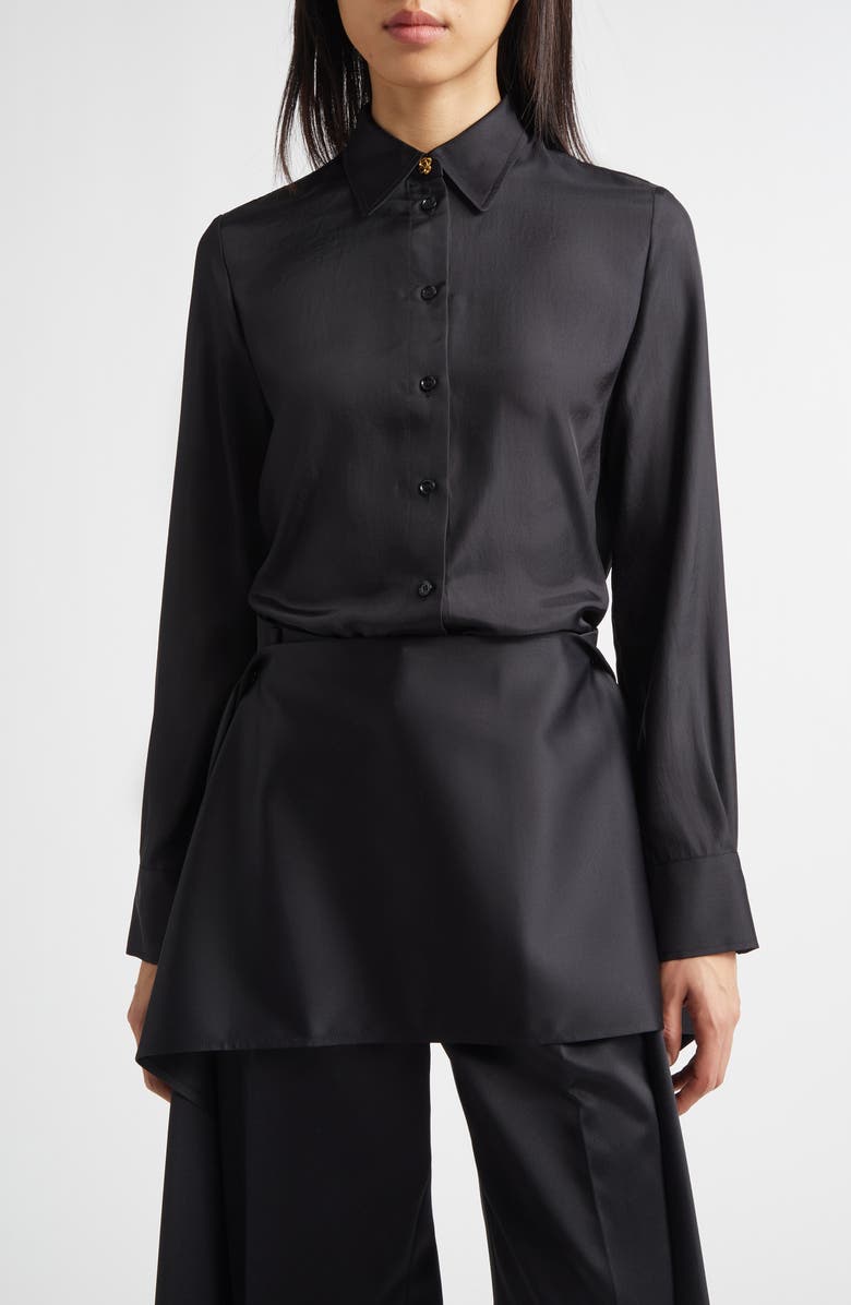EENK Classic Satin Button-Up Shirt, Main, color, Black Polyester