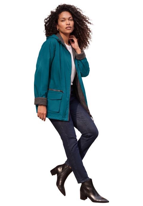 Plus Size Knee Length Hooded Nylon Jacket (plus)