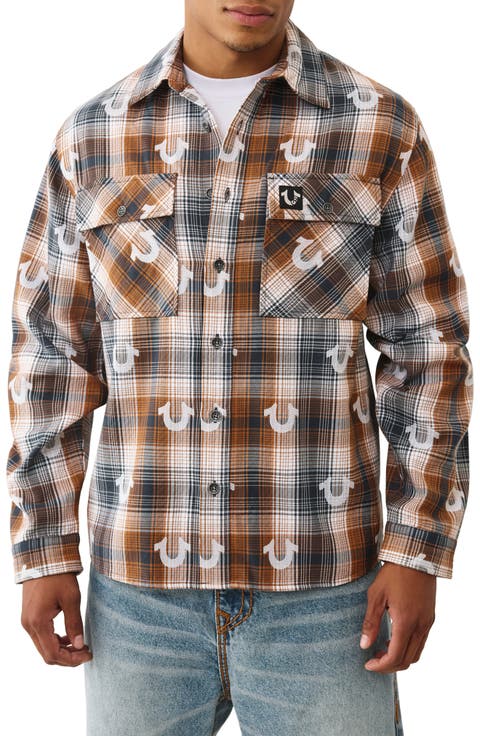 Embroidered Plaid Cotton Flannel Shirt