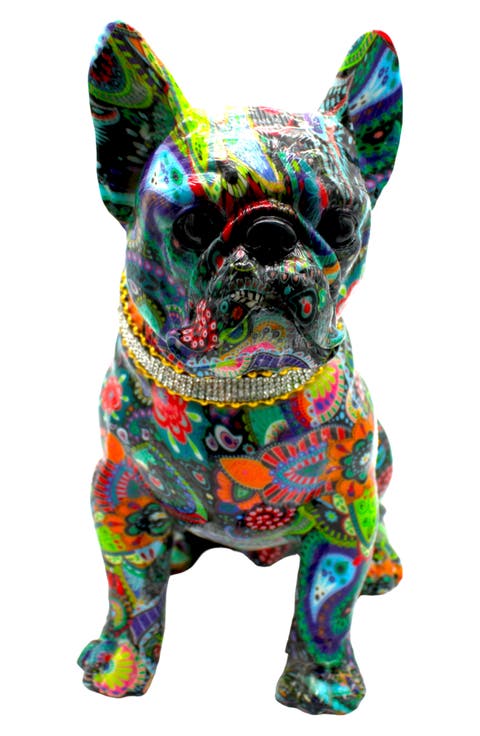 Flower Sitting French Bulldog Statue