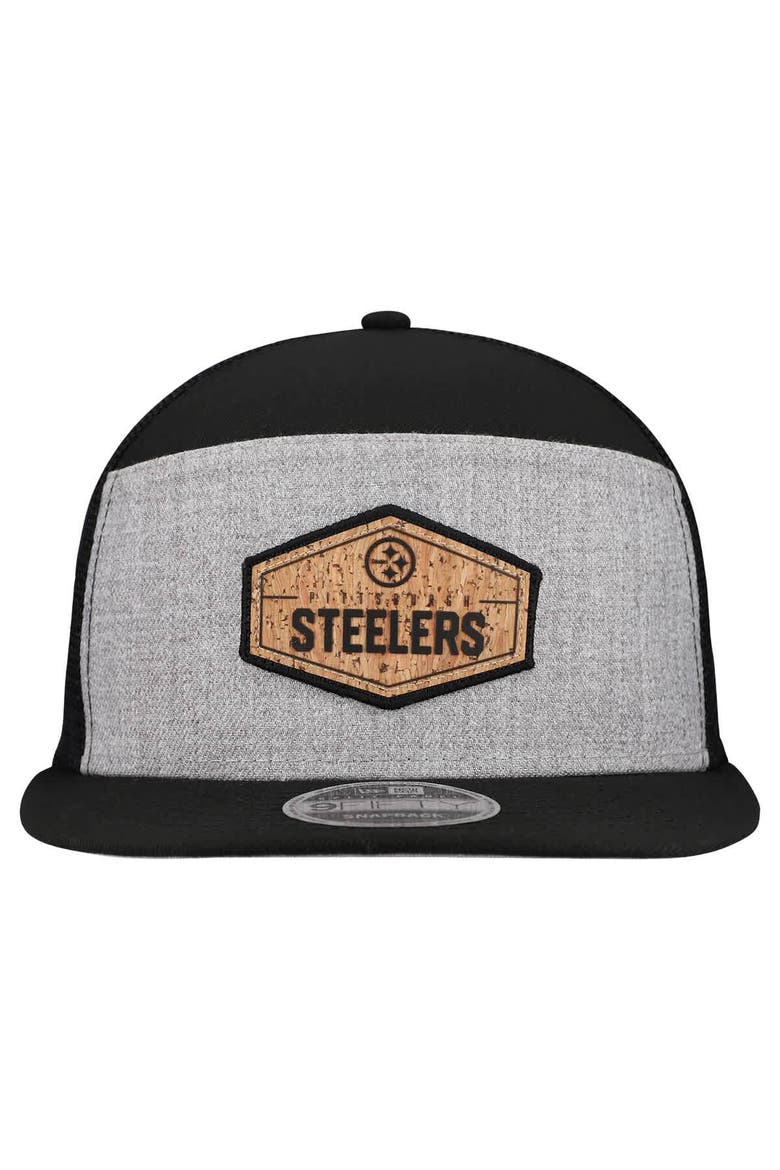 Men's New Era  Gray/Black Pittsburgh Steelers Cork Split Panel 9FIFTY Trucker Snapback Hat, Alternate, color, Gray