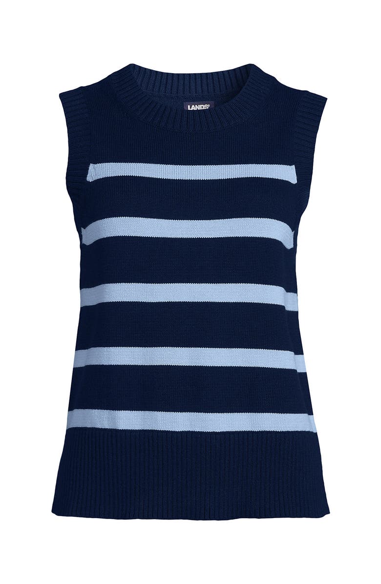 Lands' End Drifter Cotton Easy Crew Neck Vest Sweater, Alternate, color, Navy/Soft Blue Breton Stripe