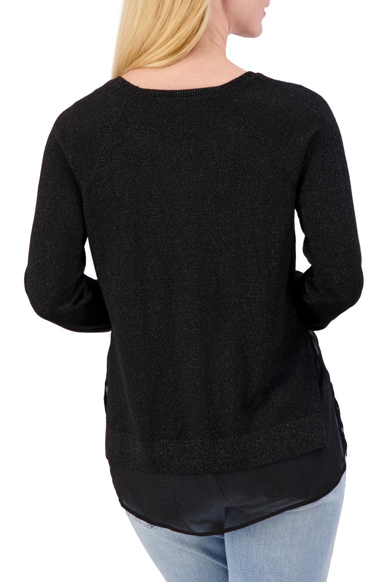 Mixed Media Lurex Crew Sweater, Alternate, color, JET BLACK