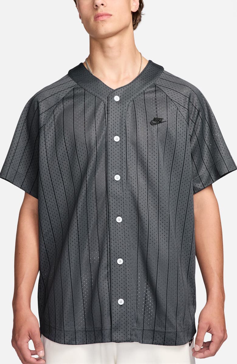 Nike Club Stripe Mesh Baseball Jersey, Main, color, Iron Grey/ Black
