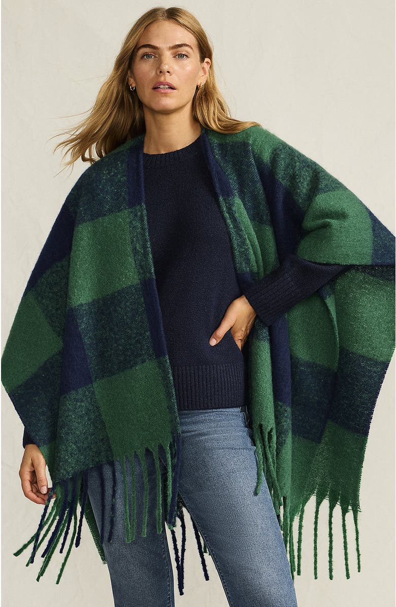 Lands' End Brushed Boucle Ruana, Main, color, Blue/Green Buffalo Check