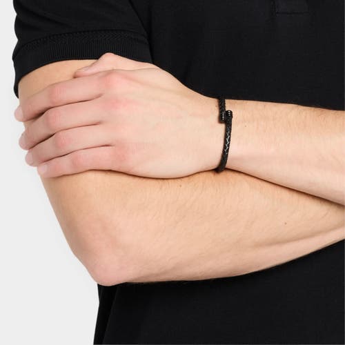 Link Up Flexible Braided Leather Bracelet With Stainless Steel End Caps In Blue