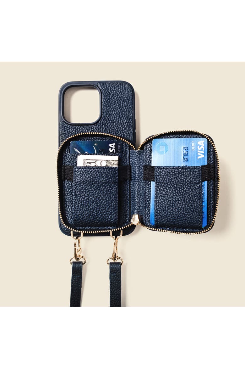Leather iPhone Case with wallet and crossbody strap - 14 Pro, Alternate, color, Navy