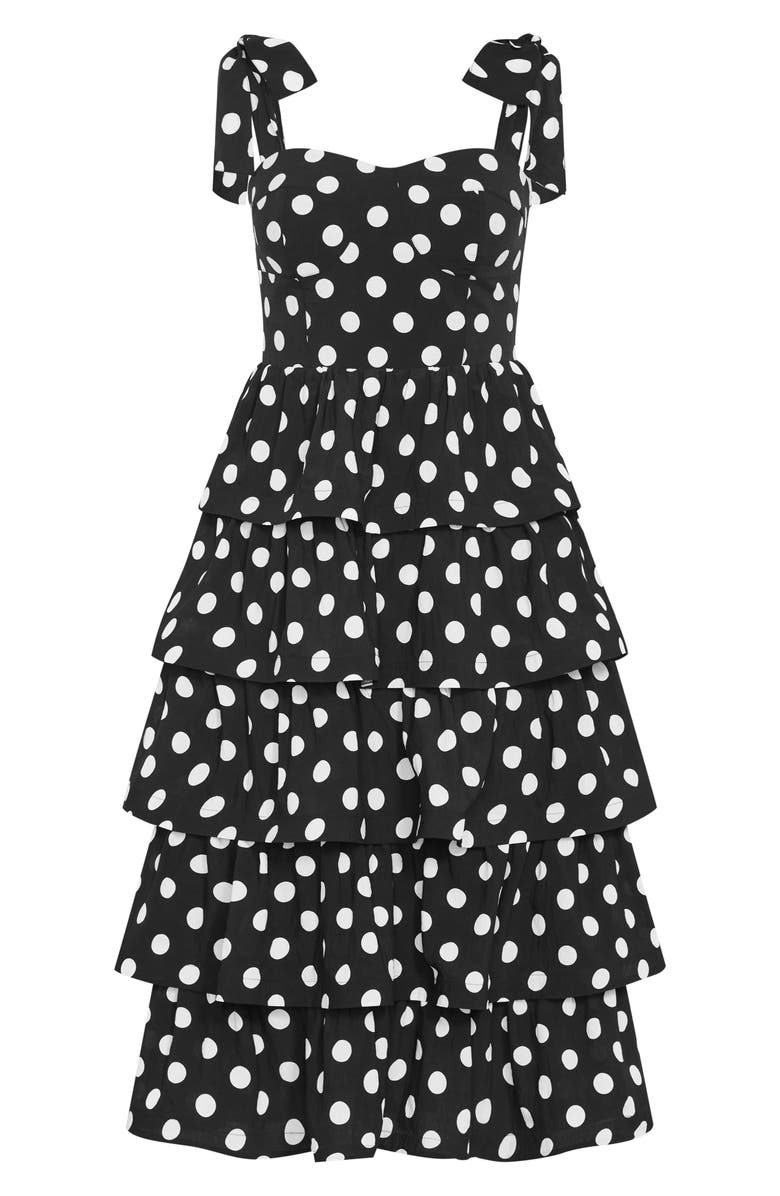 City Chic Elina Polka Dot Tie Strap Tiered Midi Dress, Alternate, color, 