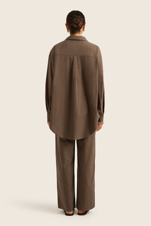 Hope And May Pacific Stripe Cotton Wide Leg Pant In Chestnut Stripe