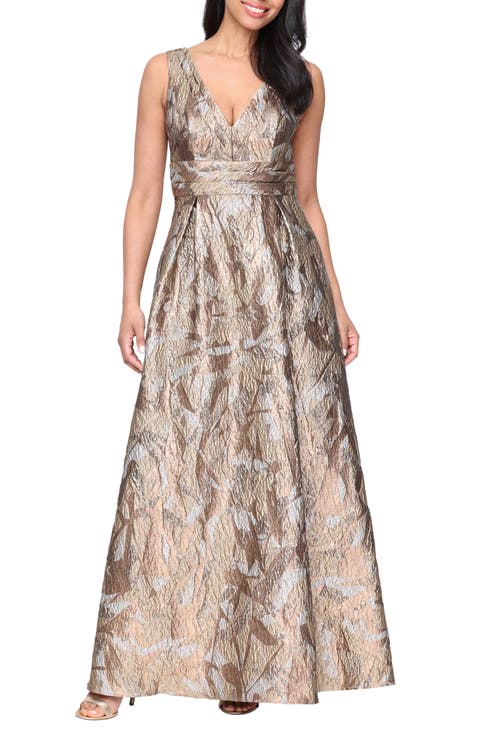 Metallic Jacquard Sleeveless A-Line Gown