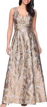 Alex Evenings Metallic Jacquard Sleeveless A-Line Gown