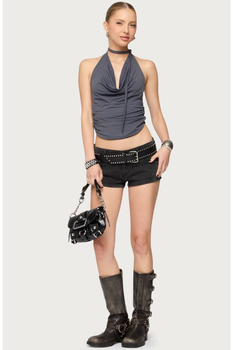 Syra Zip Detail Low Rise Denim Shorts, Alternate, color, BLACK-WASHED