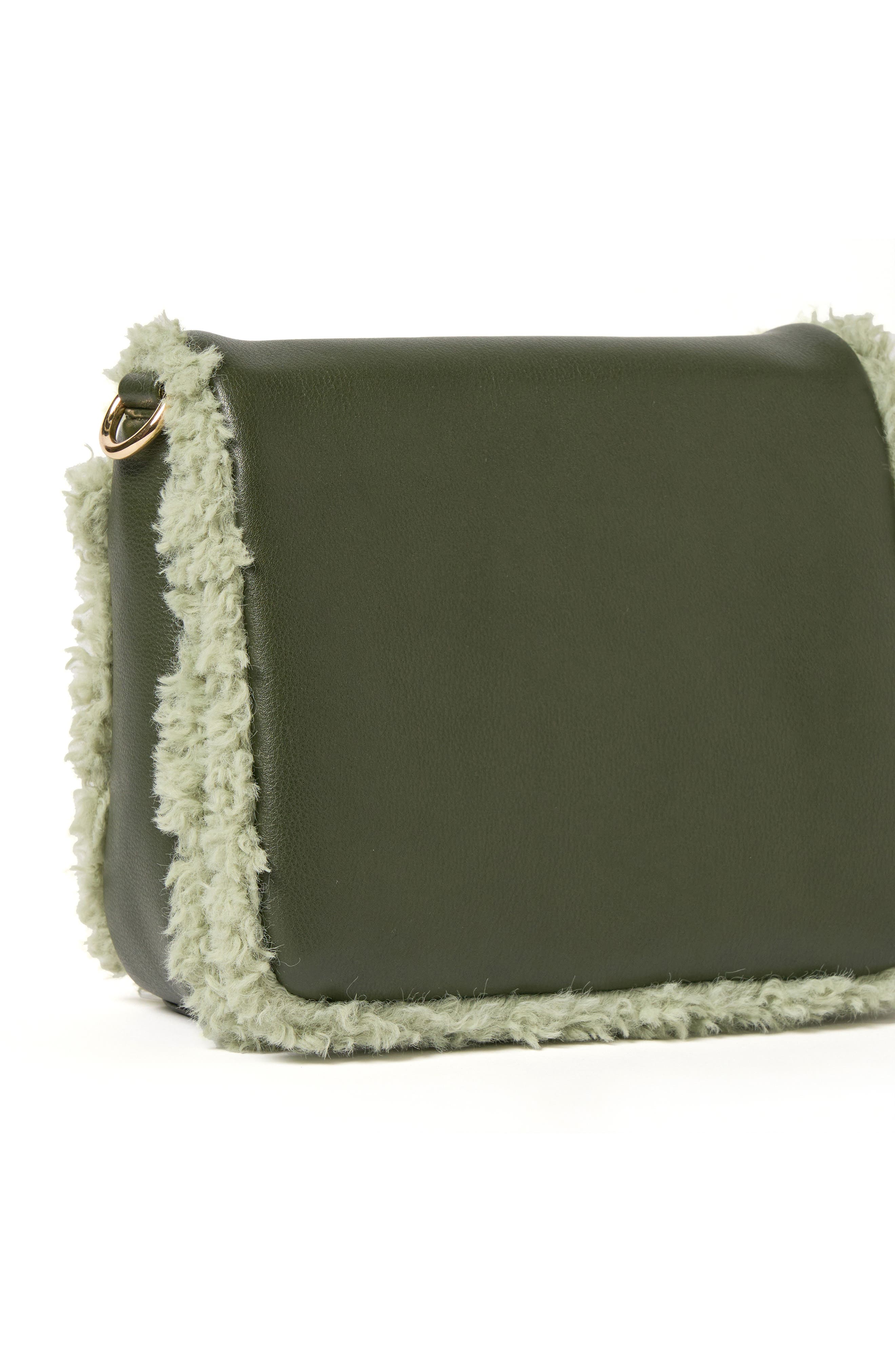 Faux Shearling Flap Crossbody Bag, Alternate, color, OLIVE